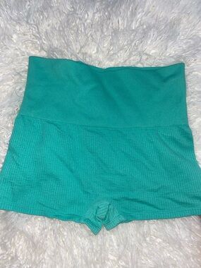 Colsie Ribbed High-Waist Turquoise Bike Shorts